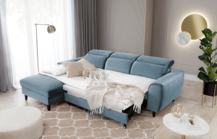 Угловой диван-кровать голубой Velvetmat 100