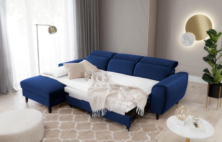 Угловой диван-кровать синий Velvetmat 40