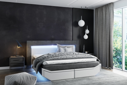 Continental bed Novo + LED, with drawers