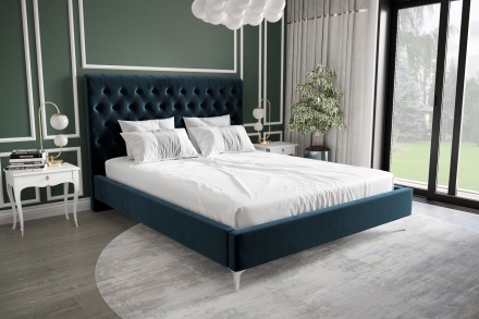 Кровать Valentino синяя бархатная