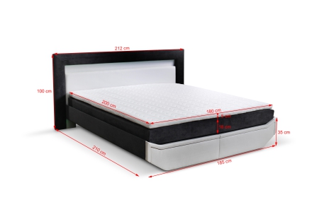 Continental bed Novo + LED, with drawers