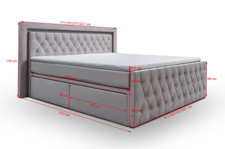 Континентальная кровать Royal + LED, с ящиками