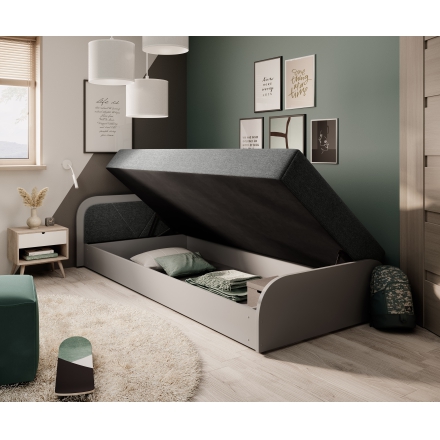 Single Bed With Container 90x195 grey left