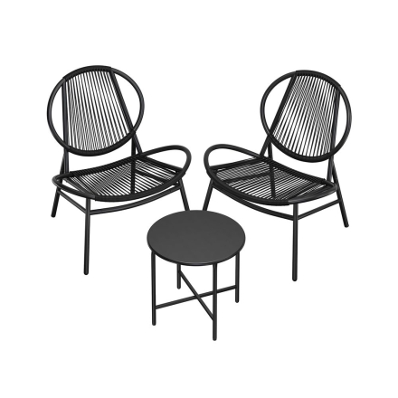 Rõdukomplekt laud ja 2 tooli, must
