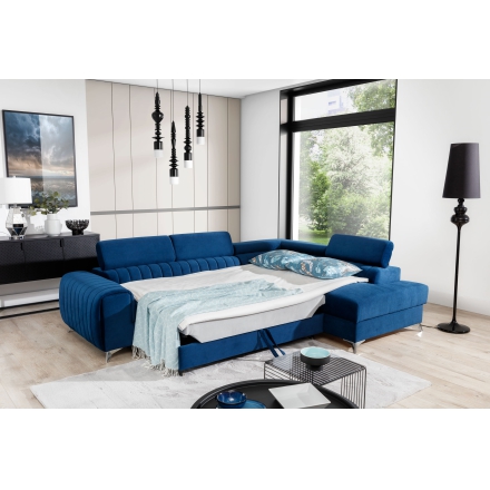 Угловой диван-кровать синий Kronos 09