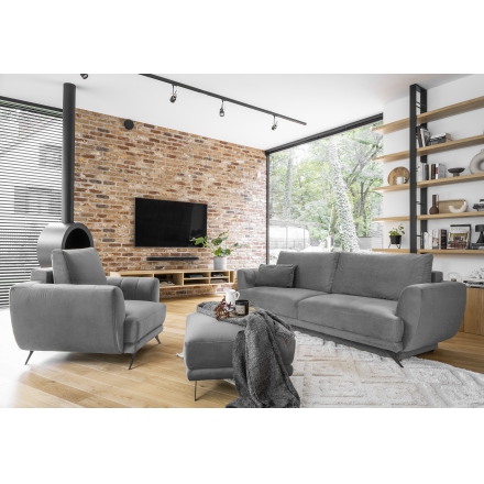 Set Megis Sofa + Armchair + Pouff Grey Velvet