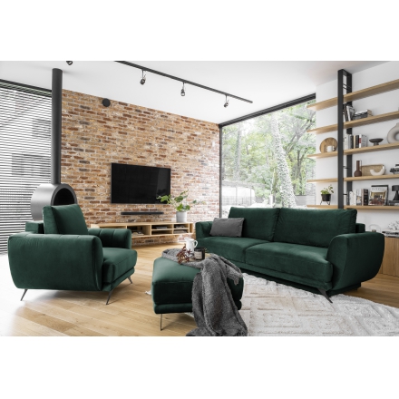 Комплект Megis диван-кровать + кресло + пуф зеленый бархат