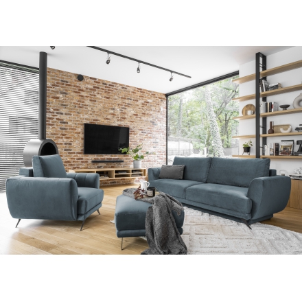 Комплект Megis диван-кровать + кресло + пуф голубой бархат