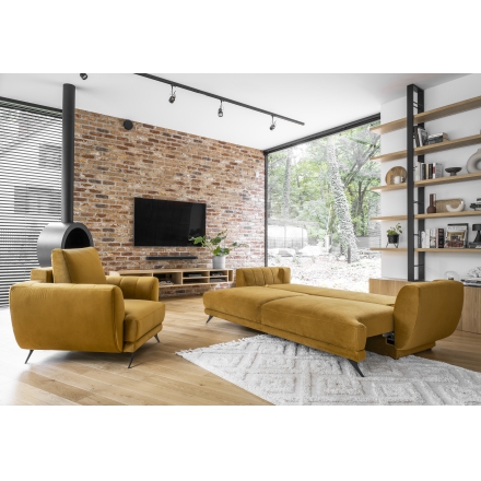 Комплект Megis диван-кровать + кресло + пуф жёлтого цвета