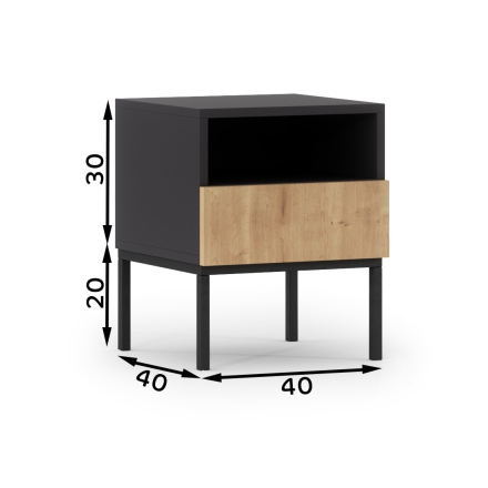 Bedside table LAN-STNO40 Black / Oak