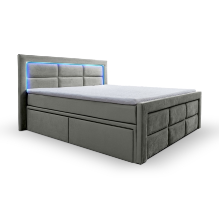 Continental bed Malibu + LED, with drawers