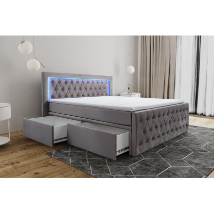 Continental bed Verona + LED, with drawers