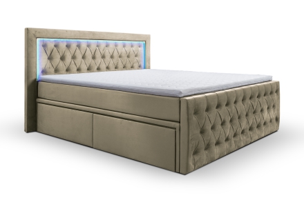 Континентальная кровать Verona + LED, с ящиками