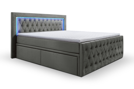 Континентальная кровать Verona + LED, с ящиками
