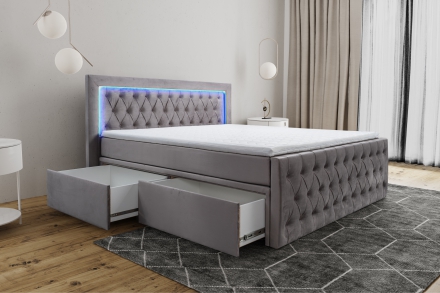 Continental bed Verona + LED, with drawers